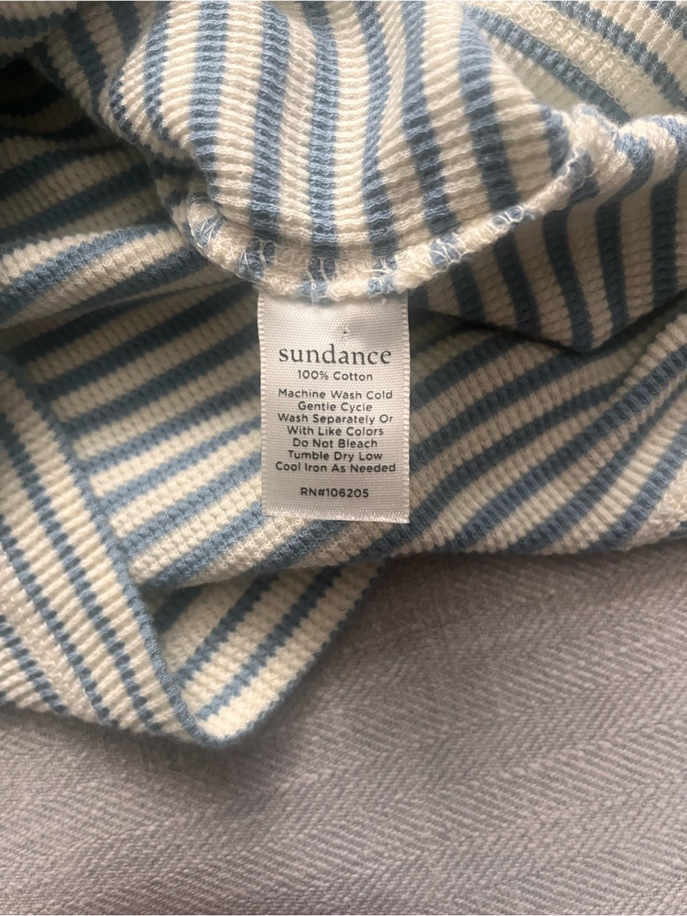 Sundance Striped Long-Sleeve Cotton Waffle Knit Top in Cream and Light Blue - Picture 8 of 13